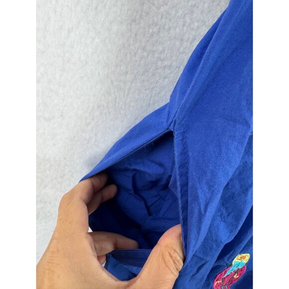 VTG National floral bird embroidered tropical midi dress blue 90s sz M - Picture 8 of 8